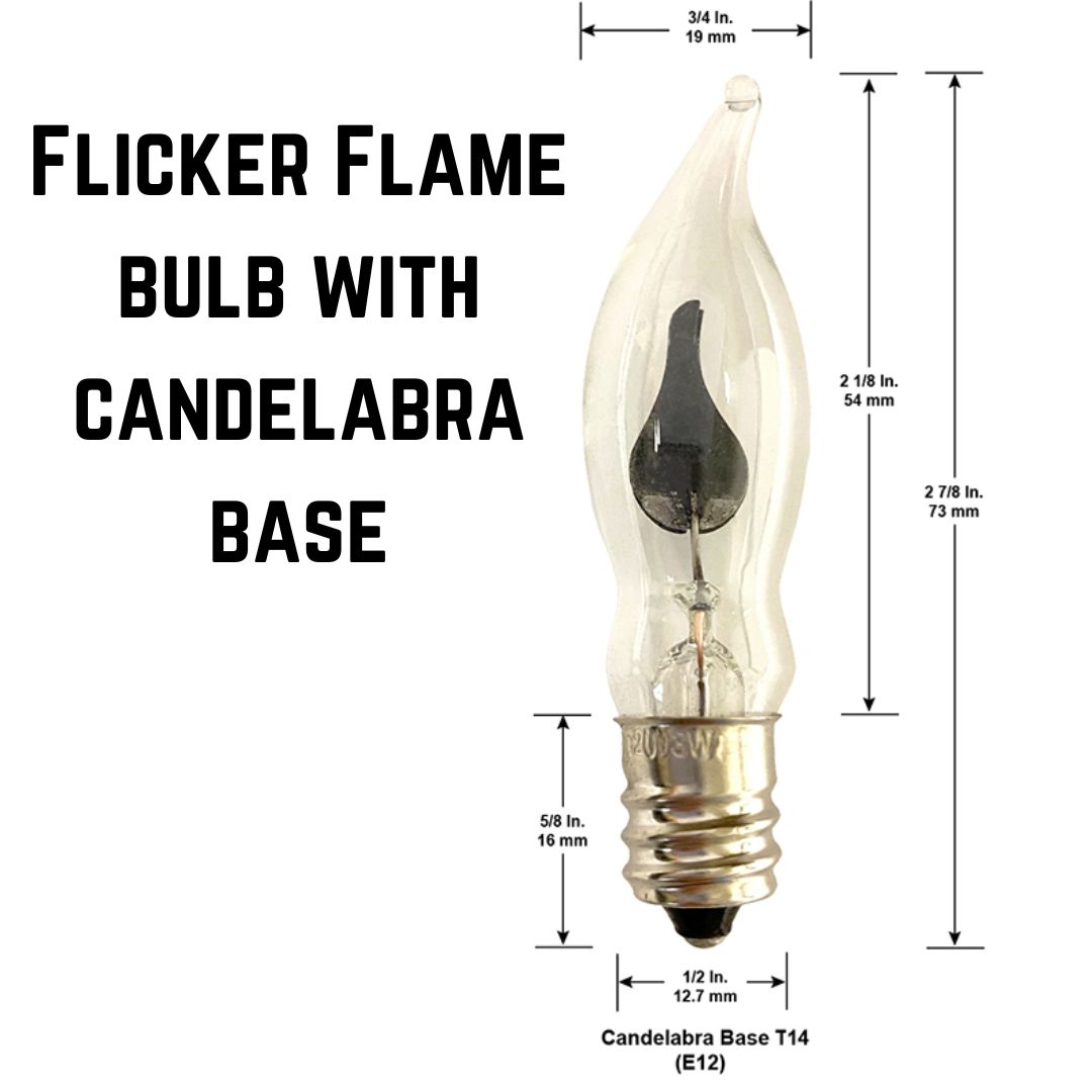 B) FLICKER FLAME Light Bulb. Incandescent Candelabra base 3 Watt Clear