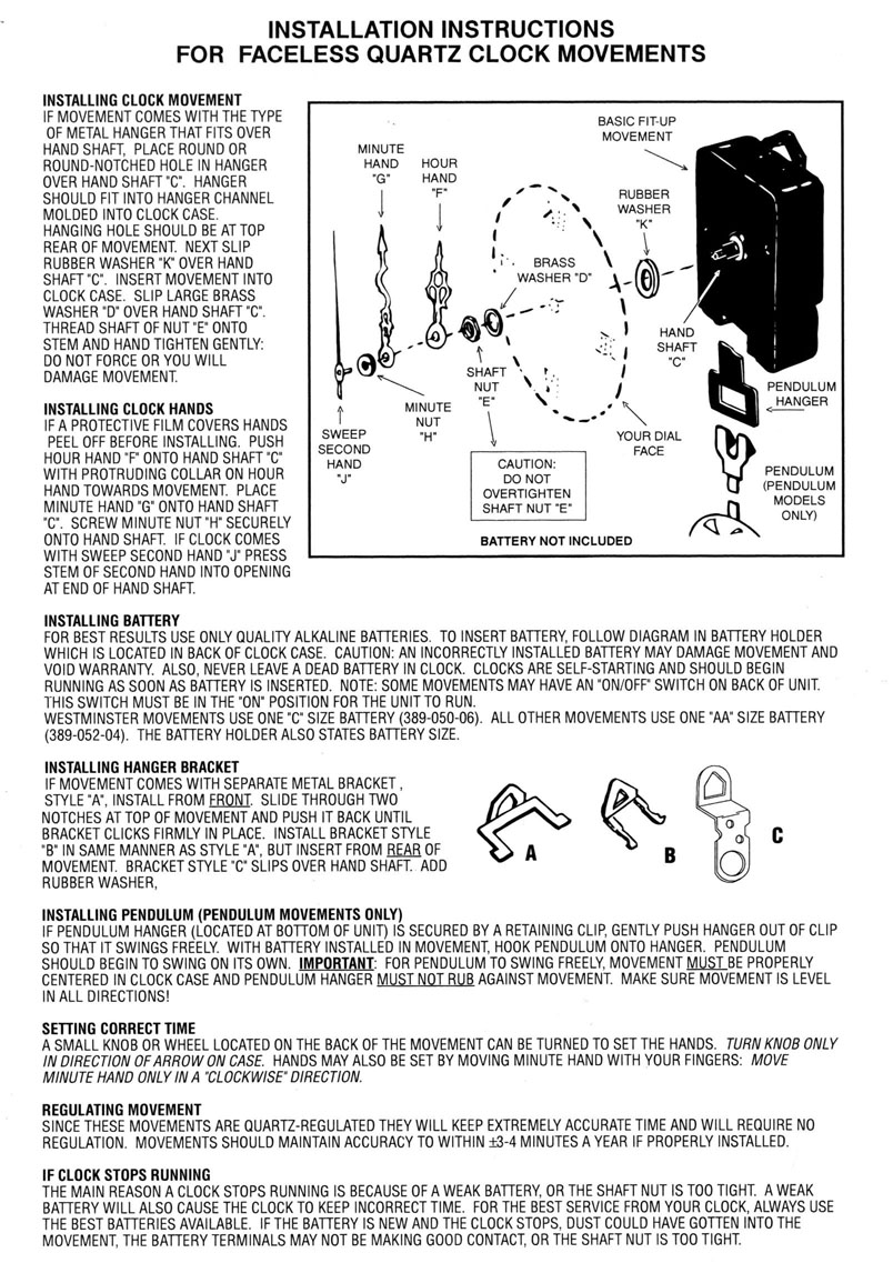 Quartz Clock Movements by Seiko National Artcraft