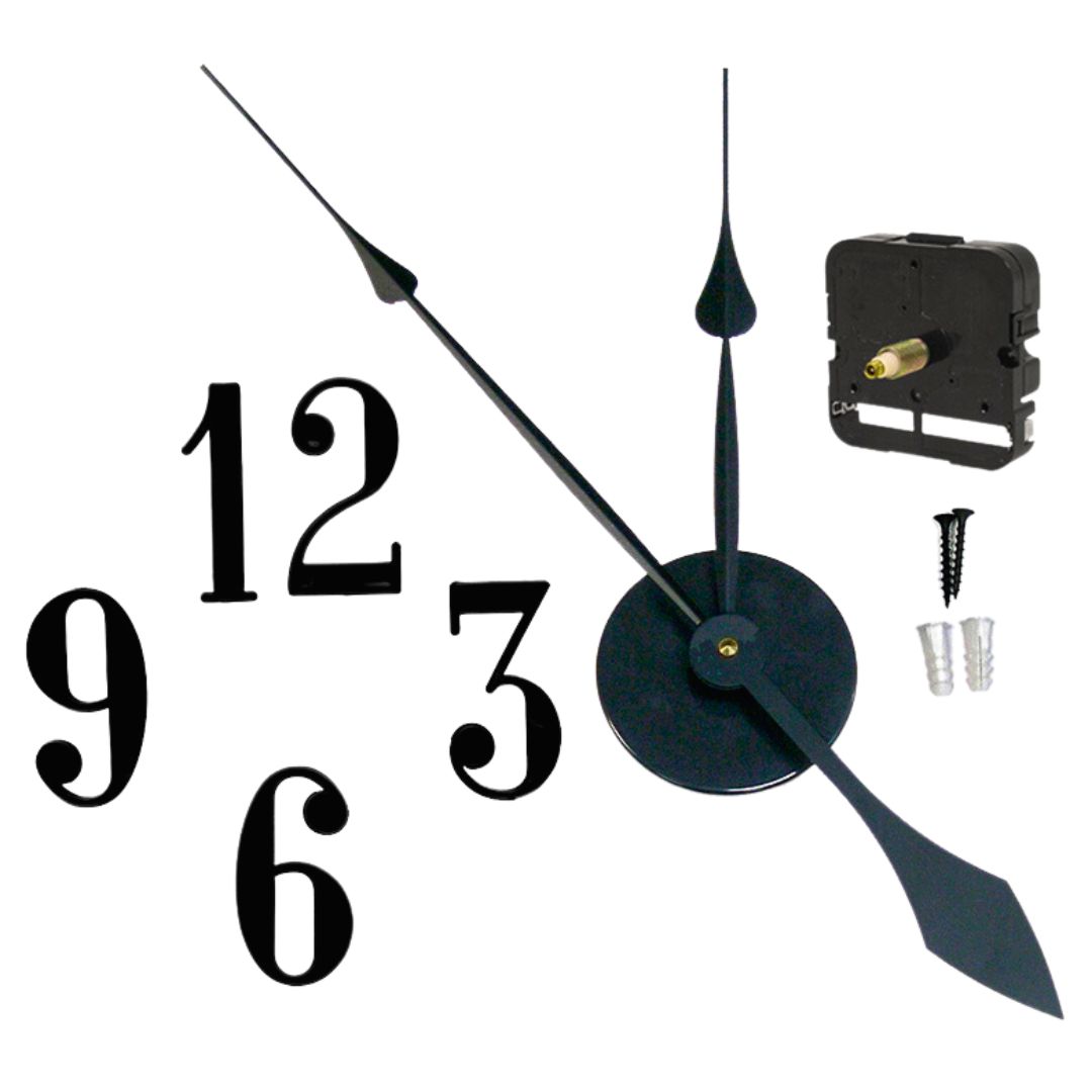 Clock Movements With Long Hands, Wall Mount Case & Large Numerals