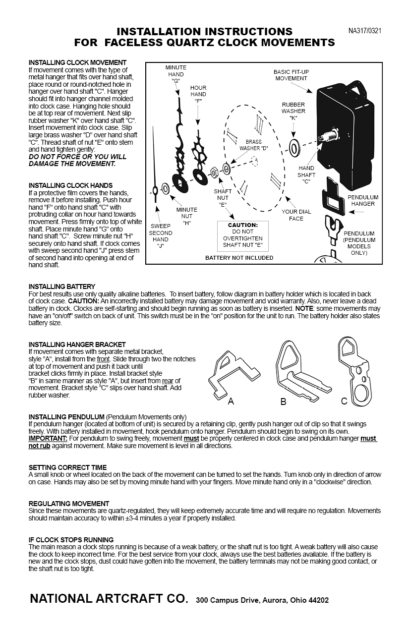 Pendulum Clock Movements National Artcraft