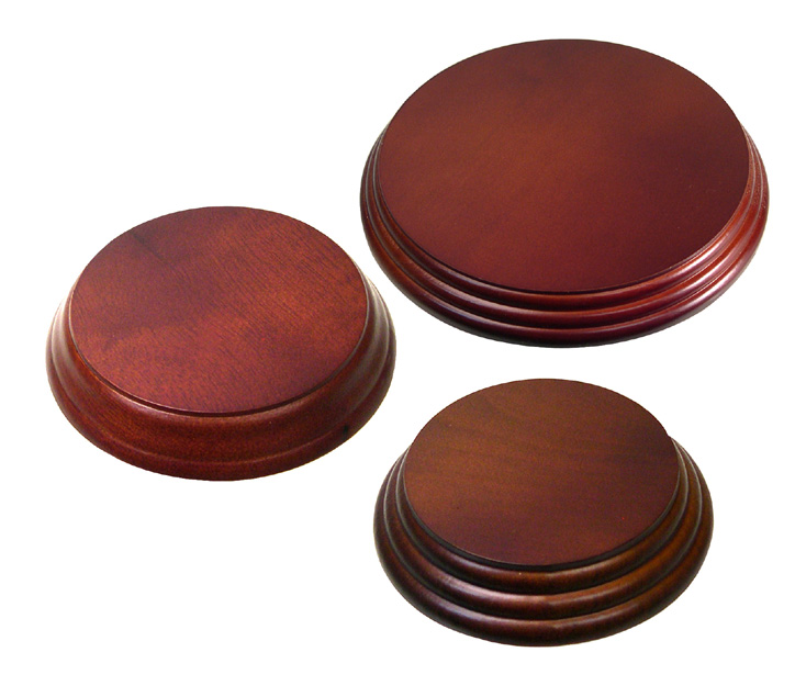 Highly Polished asstd sizes Wood Display Bases Round Bevelled edge & Felted 